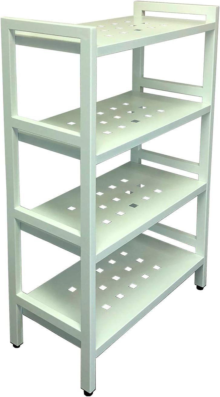 Asta Shelf Rack 4-Tier Free Standing Rectangular Bathroom Swimming Pool, Utility Storage, indoor/ourdoor, Powder-Coated Metal Storage Shelf Stand, Light Sage