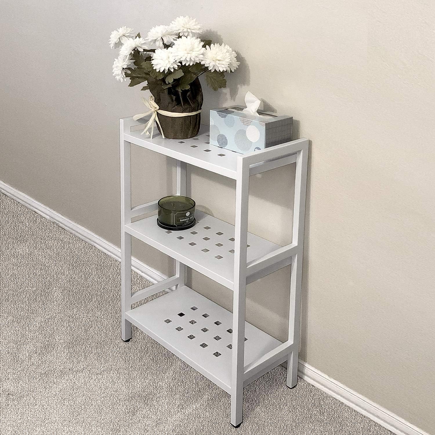 Asta Shelf Rack 3-Tier Free Standing Rectangular Bathroom, Swimming pool, Shower SPA Utility Storage, indoor/outdoor, Powder-Coated Metal Storage Shelf Stand,B301 (Light Grey)