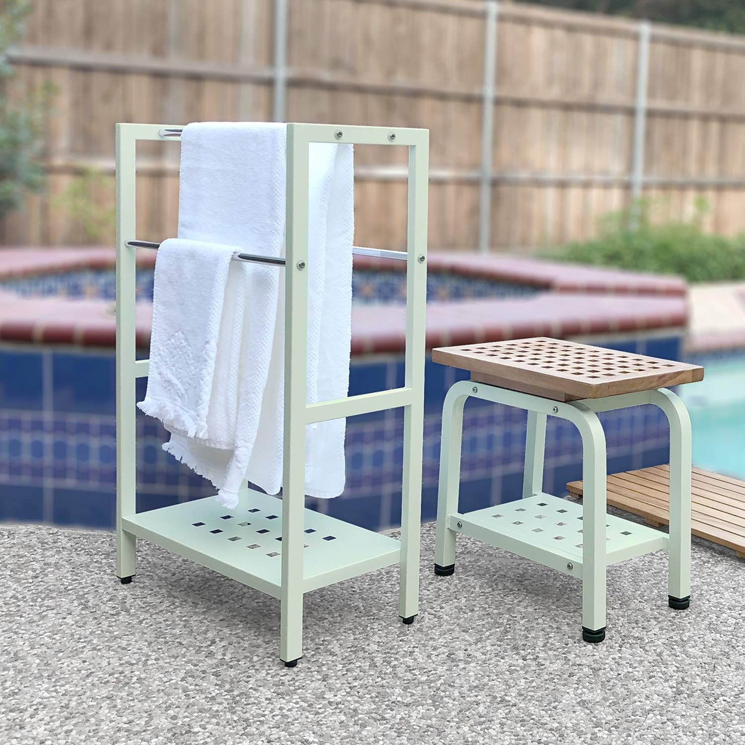 Asta Freestanding 4-Bar Towel Rack with Stainless Steel Towel Bars and Storage Shelf. Powder-Coated Metal Organizer with Adjustable TPR Levelers for Bath, Towels and Much More. (Light Sage)