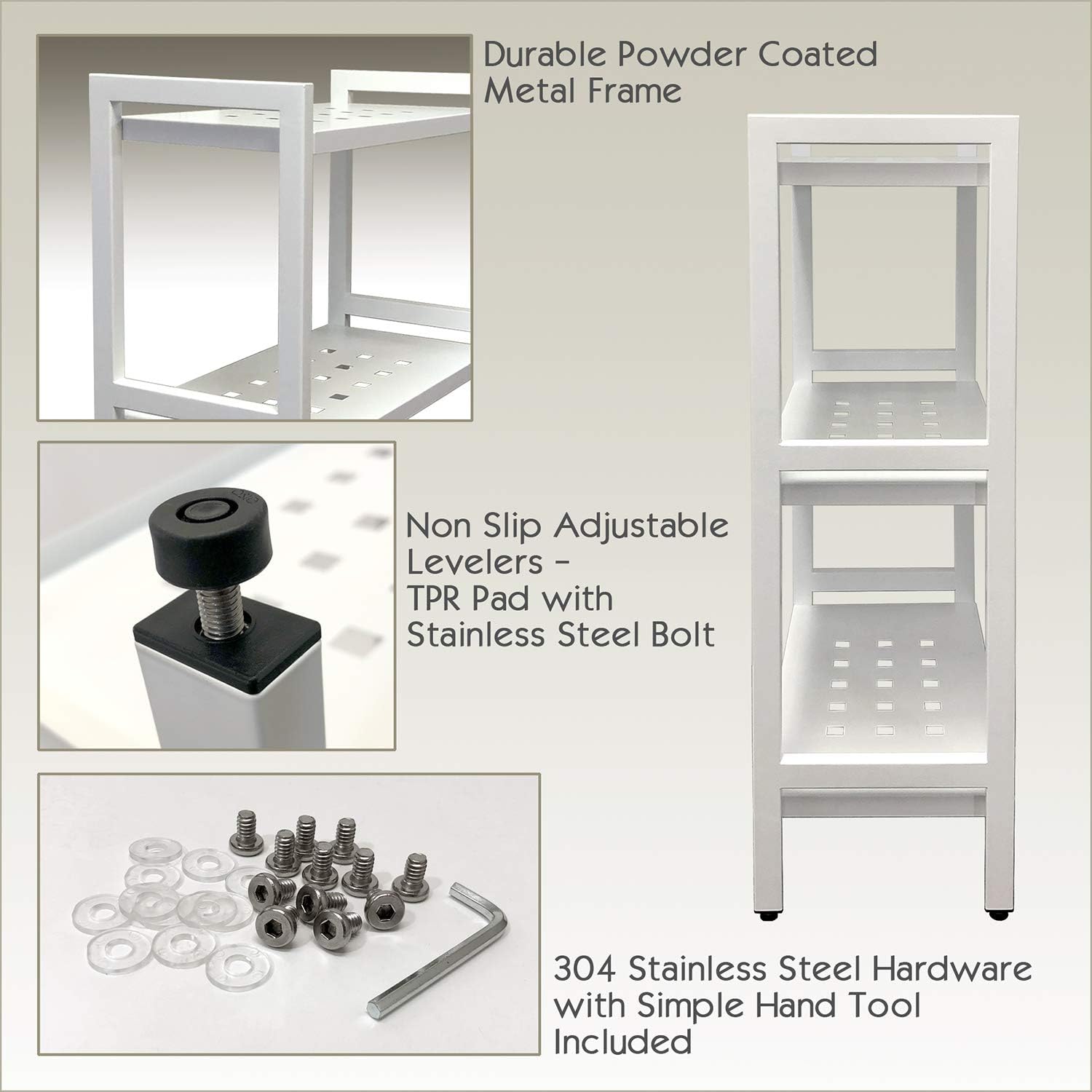 Asta Shelf Rack 3-Tier Free Standing Rectangular Bathroom, Swimming pool, Shower SPA Utility Storage, indoor/outdoor, Powder-Coated Metal Storage Shelf Stand,B301 (Light Grey)