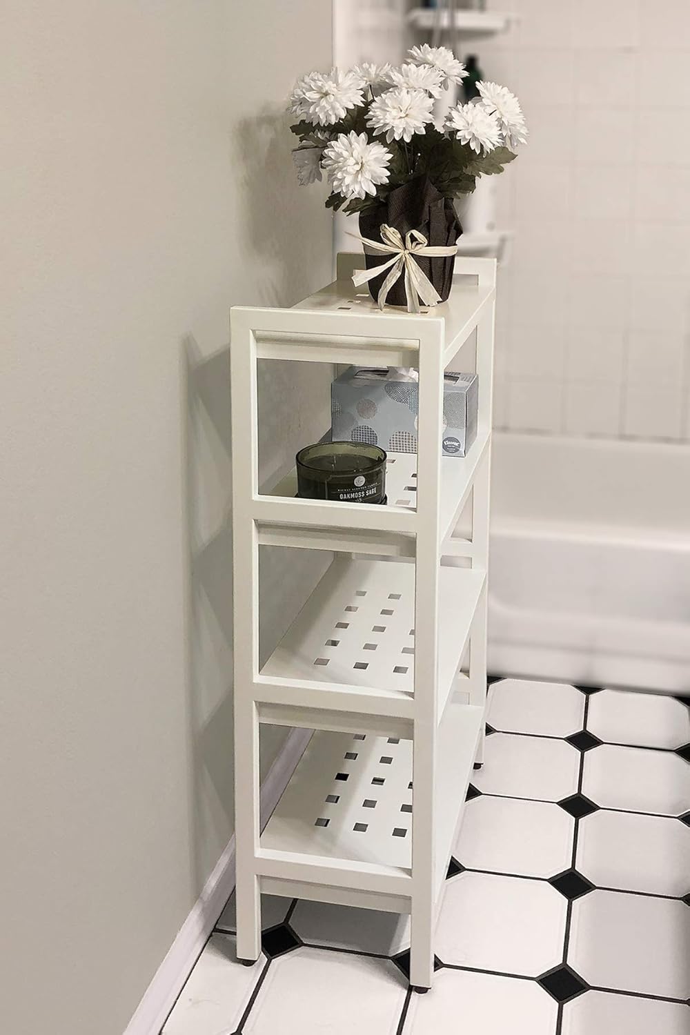 Asta 4-Tier Free Standing Rectangular Bathroom Utility Storage Shelf Rack, Powder-Coated Metal Storage Shelf Stand, B302/BGE (Light Beige)