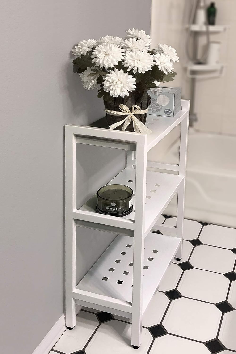 Asta Shelf Rack 3-Tier Free Standing Rectangular Bathroom, Swimming pool, Shower SPA Utility Storage, indoor/outdoor, Powder-Coated Metal Storage Shelf Stand,B301 (Light Grey)