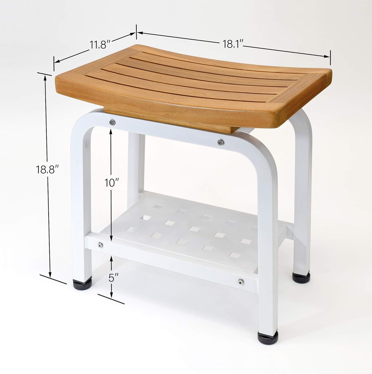 Bali Stool, Bench, Teak & Aluminum Shower/Bathroom/Spa/Patio/Swimming, Chair/Side Table Indoor/Outdoor, Adjustable TPR Foot Pads, B103/GRY (Light Gray)