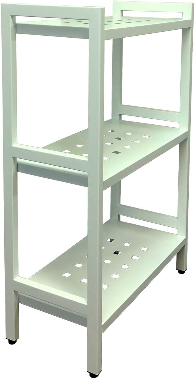 Asta 3-Tier Free Standing Rectangular Bathroom Utility Storage Shelf Rack, Powder-Coated Metal Storage Shelf Stand, 22 inch W x 11 inchd x 35 inch H, Light Beige
