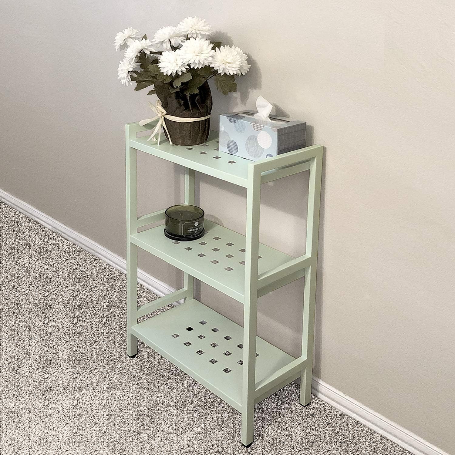 Asta 3-Tier Free Standing Rectangular Bathroom Utility Storage Shelf Rack, Powder-Coated Metal Storage Shelf Stand, 22 inch W x 11 inchd x 35 inch H, Light Beige