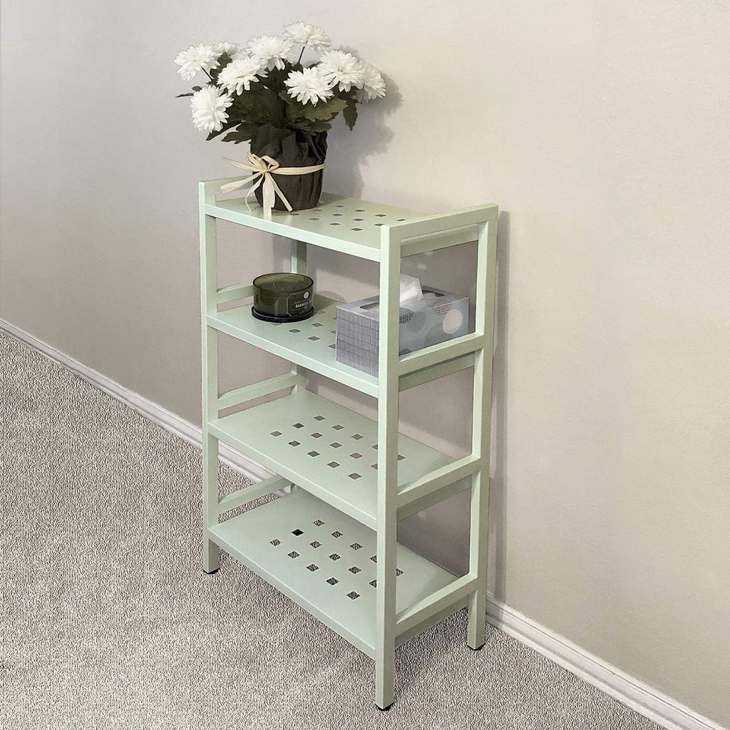Asta Shelf Rack 4-Tier Free Standing Rectangular Bathroom Swimming Pool, Utility Storage, indoor/ourdoor, Powder-Coated Metal Storage Shelf Stand, Light Sage