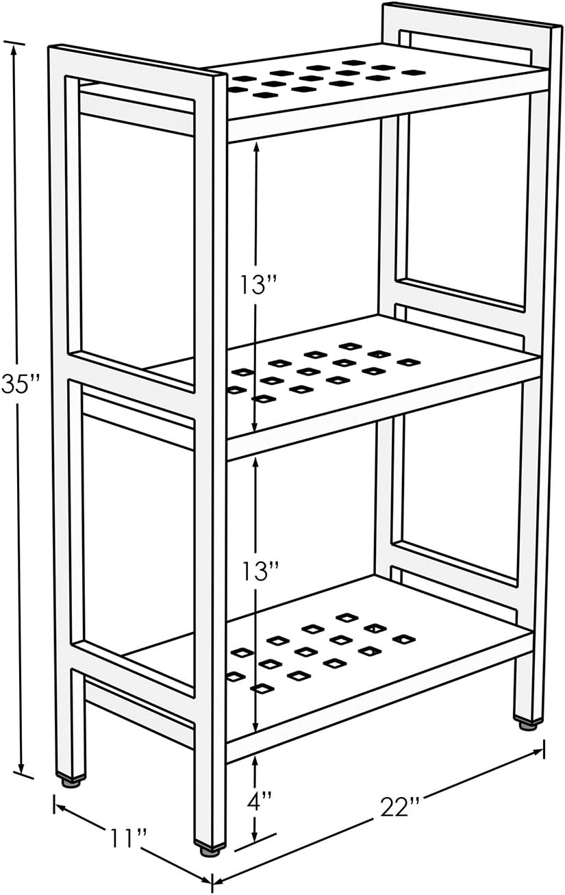 Asta 3-Tier Free Standing Rectangular Bathroom Utility Storage Shelf Rack, Powder-Coated Metal Storage Shelf Stand, 22 inch W x 11 inchd x 35 inch H, Light Beige