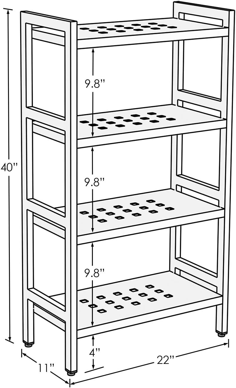 Asta Shelf Rack 4-Tier Free Standing Rectangular Bathroom Swimming Pool, Utility Storage, indoor/ourdoor, Powder-Coated Metal Storage Shelf Stand, Light Sage