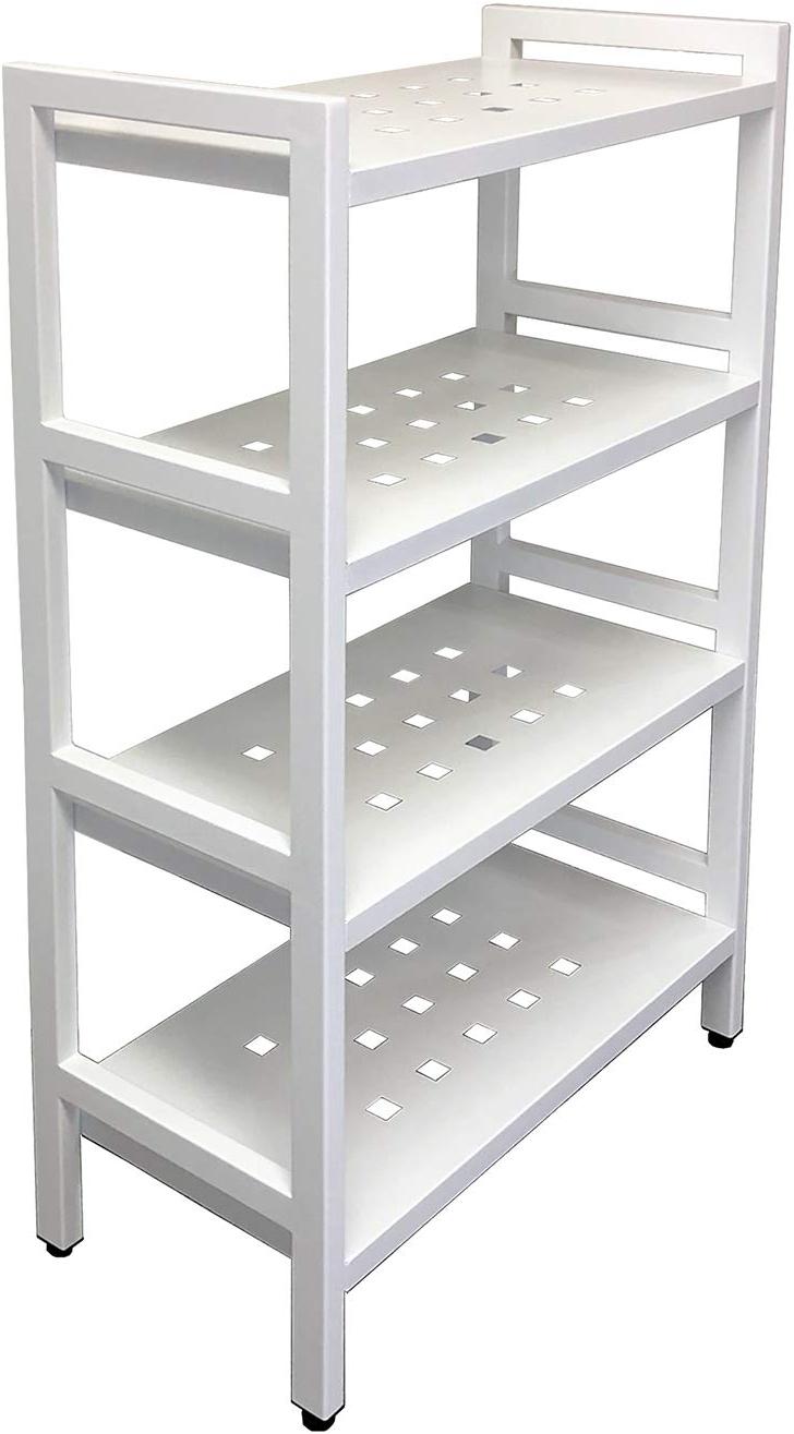 Asta 4-Tier Free Standing Rectangular Bathroom Utility Storage Shelf Rack, Powder-Coated Metal Storage Shelf Stand, Light Grey, 22W x 11D x 40H