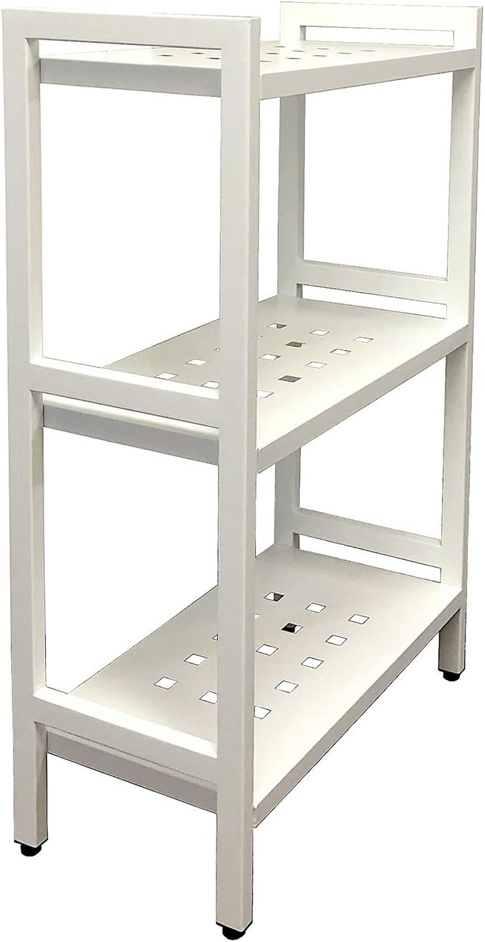 Asta 3-Tier Free Standing Rectangular Bathroom Utility Storage Shelf Rack, Powder-Coated Metal Storage Shelf Stand, 22 inch W x 11 inchd x 35 inch H, Light Beige