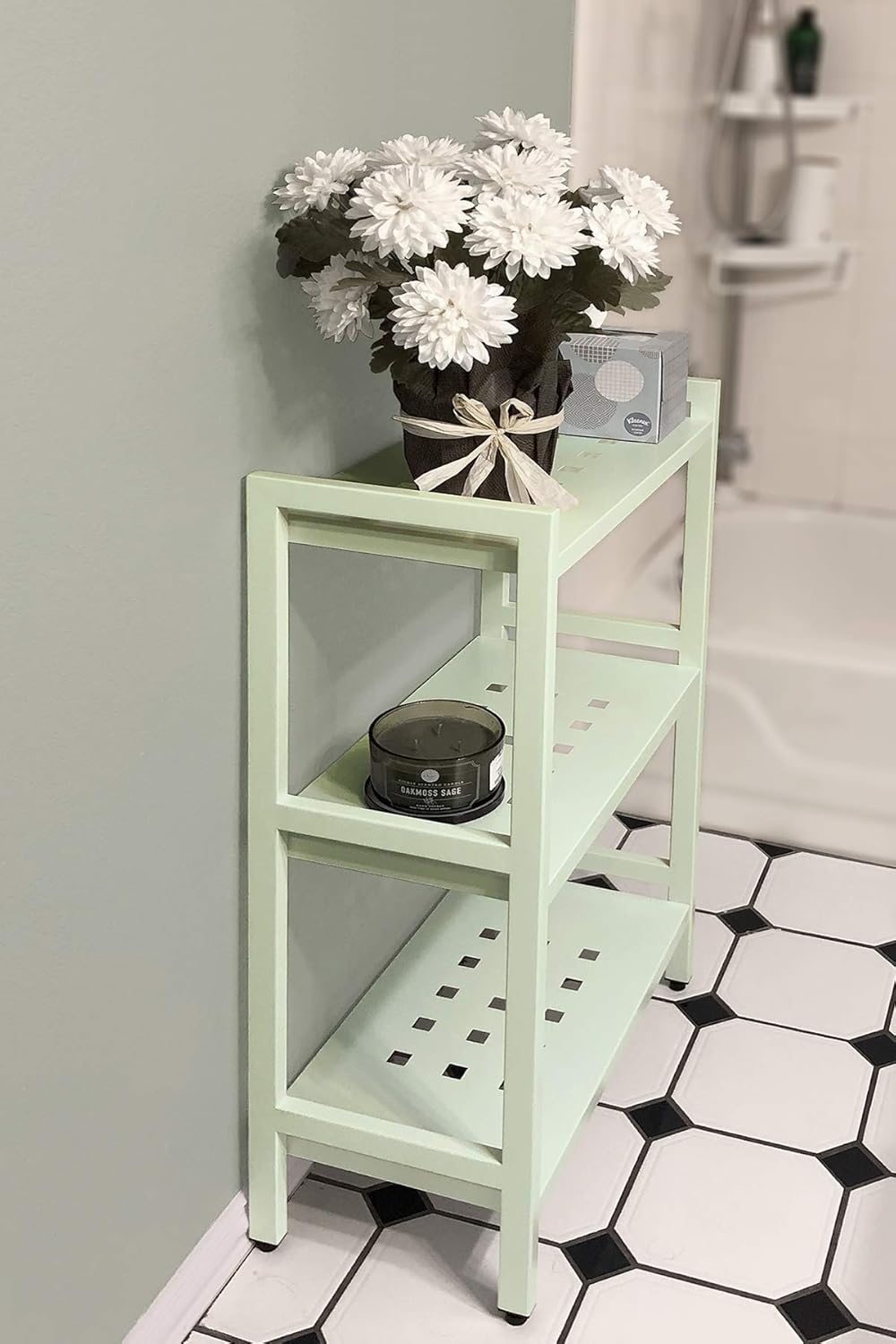 Asta 3-Tier Free Standing Rectangular Bathroom Utility Storage Shelf Rack, Powder-Coated Metal Storage Shelf Stand, 22 inch W x 11 inchd x 35 inch H, Light Beige