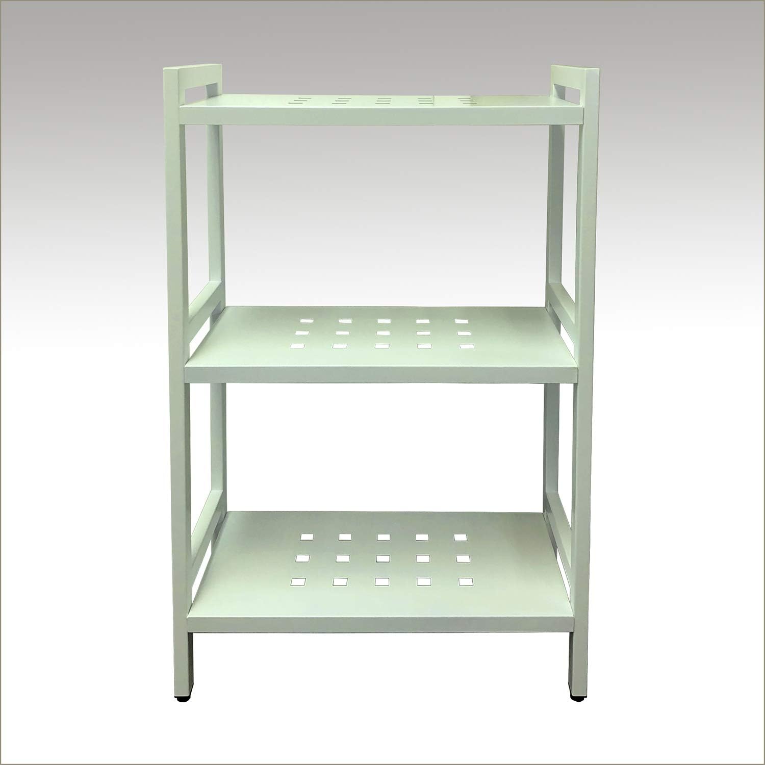 Asta 3-Tier Free Standing Rectangular Bathroom Utility Storage Shelf Rack, Powder-Coated Metal Storage Shelf Stand, 22 inch W x 11 inchd x 35 inch H, Light Beige