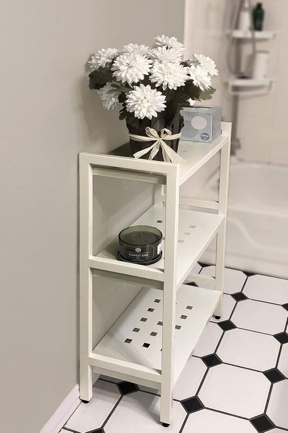 Asta 3-Tier Free Standing Rectangular Bathroom Utility Storage Shelf Rack, Powder-Coated Metal Storage Shelf Stand, 22 inch W x 11 inchd x 35 inch H, Light Beige