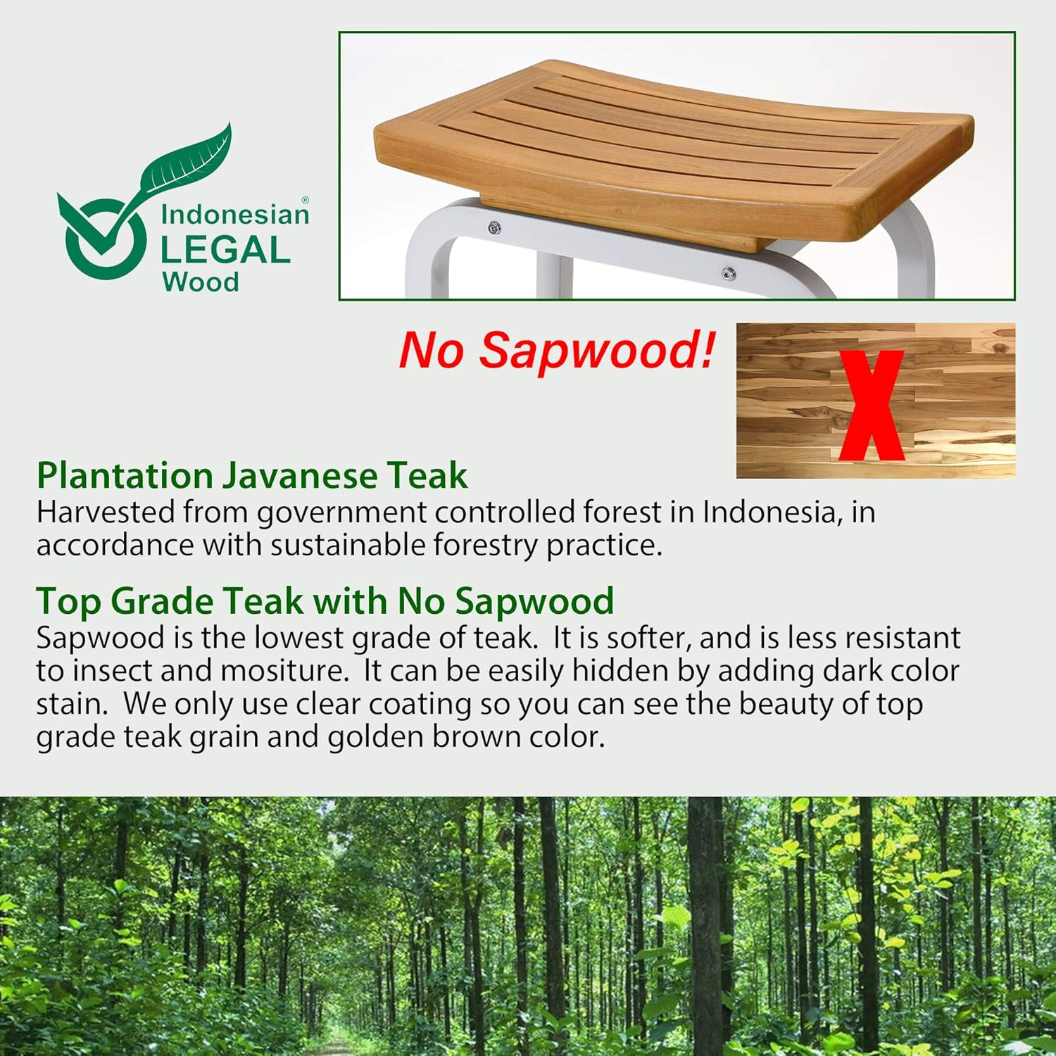 Bali Shower Bench, Teak & Aluminum Shower/Bath/Spa/Patio Stool Bench, Chair/Side Table with Storage Shelf for Indoor/Outdoor, Adjustable TPR Foot Pads,