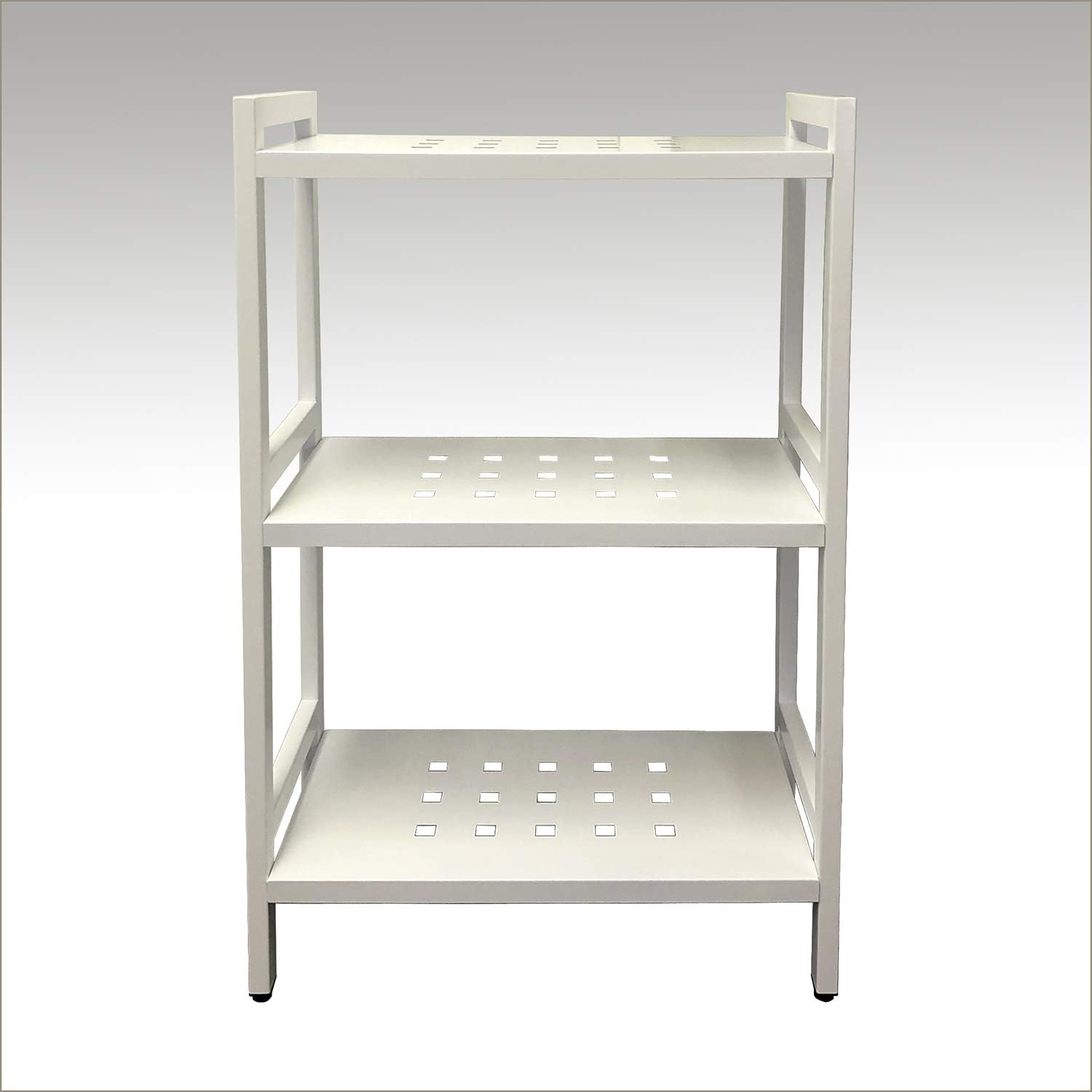 Asta 3-Tier Free Standing Rectangular Bathroom Utility Storage Shelf Rack, Powder-Coated Metal Storage Shelf Stand, 22 inch W x 11 inchd x 35 inch H, Light Beige