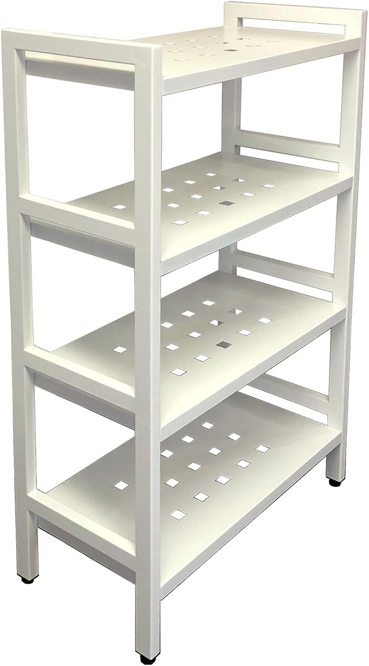 Asta 4-Tier Free Standing Rectangular Bathroom Utility Storage Shelf Rack, Powder-Coated Metal Storage Shelf Stand, B302/BGE (Light Beige)