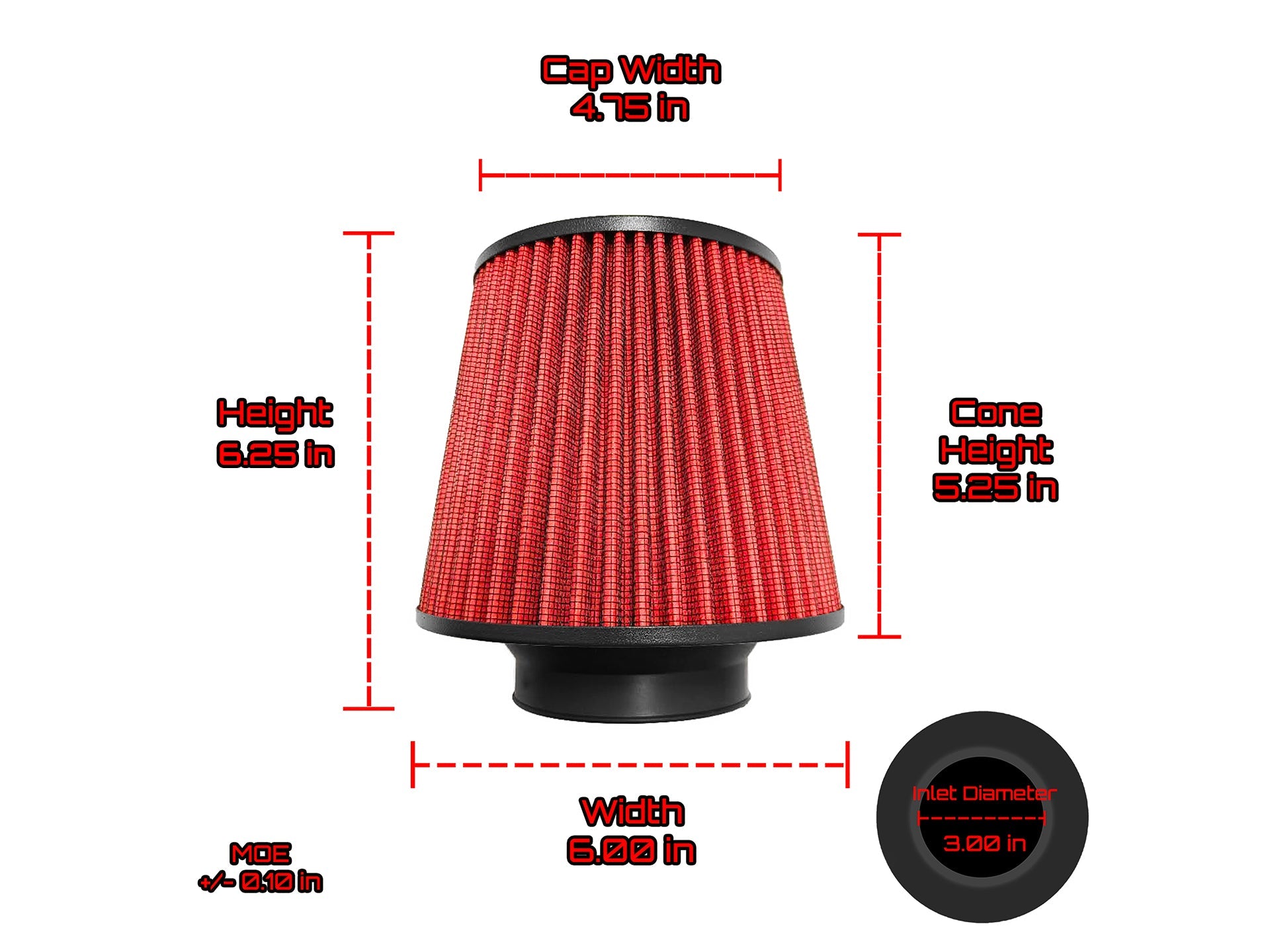 Ultra Performance Open Dry Air Filter 6.25" L x 6.00" W Fits 3.00" Inlet